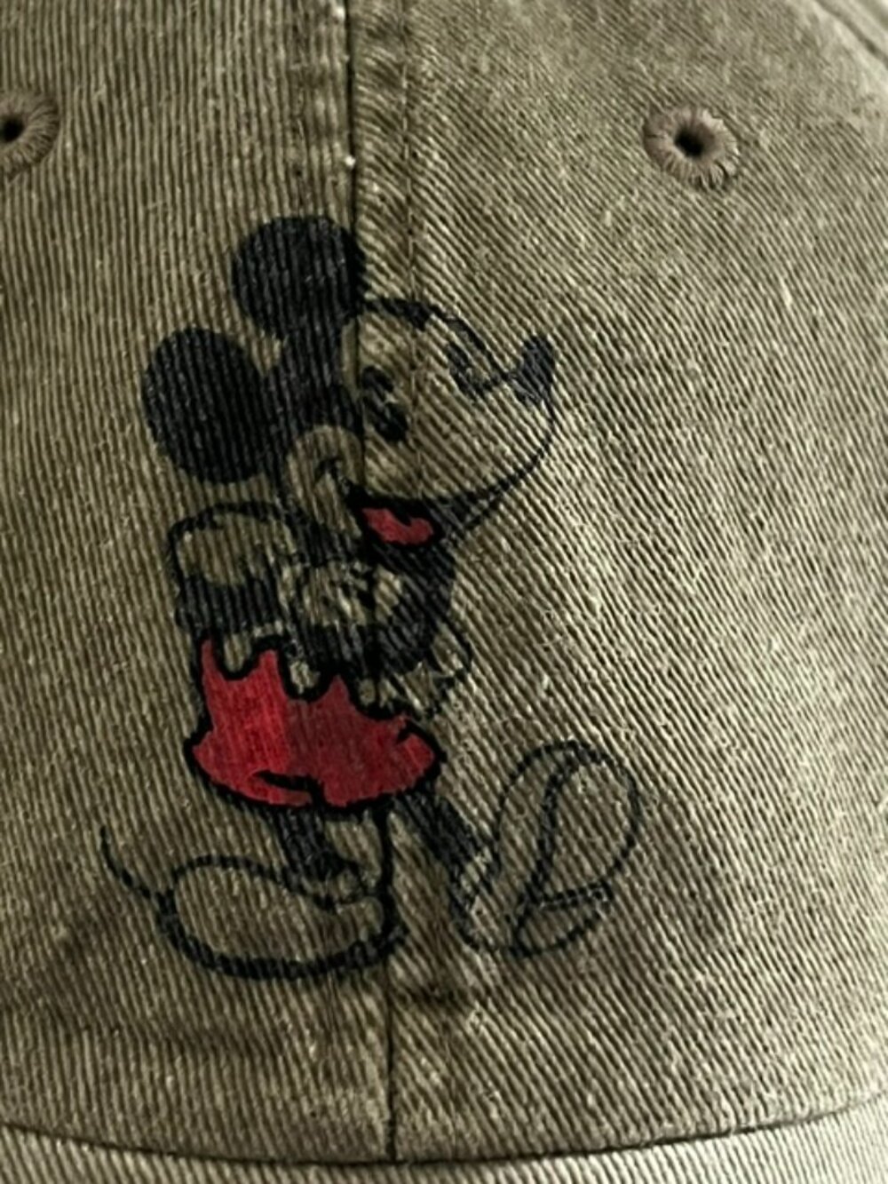 Disney Parks Mickey Mouse Hat Cap Distressed Olive Army Green Adjustable - Picture 4 of 11